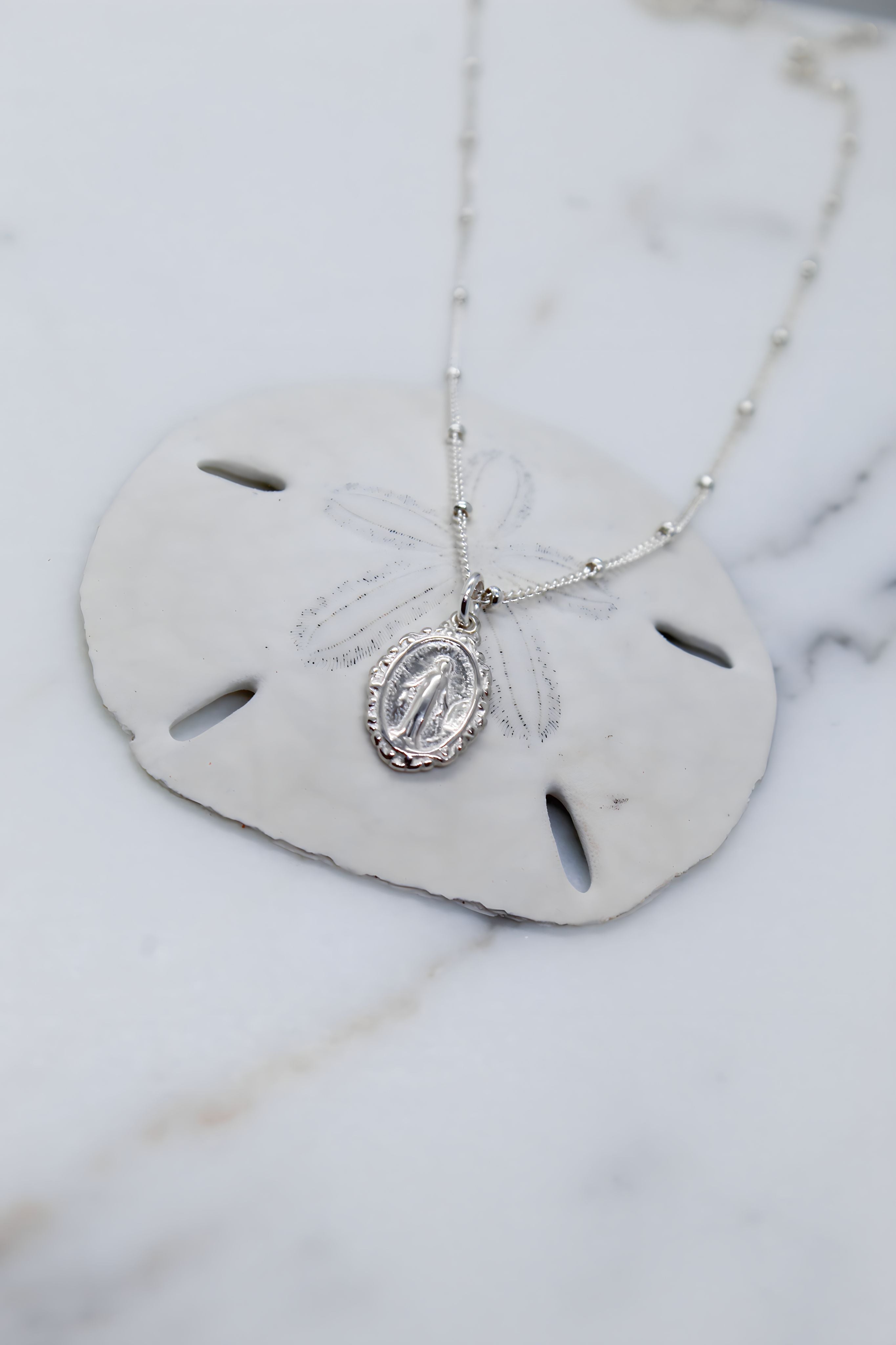 Intricate Miraculous medal necklace-Silver