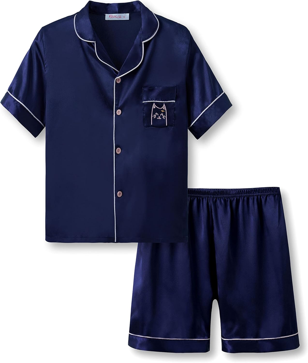 Girls Satin Pajama Set - Silky Button Down PJ with Shorts Size 6-16