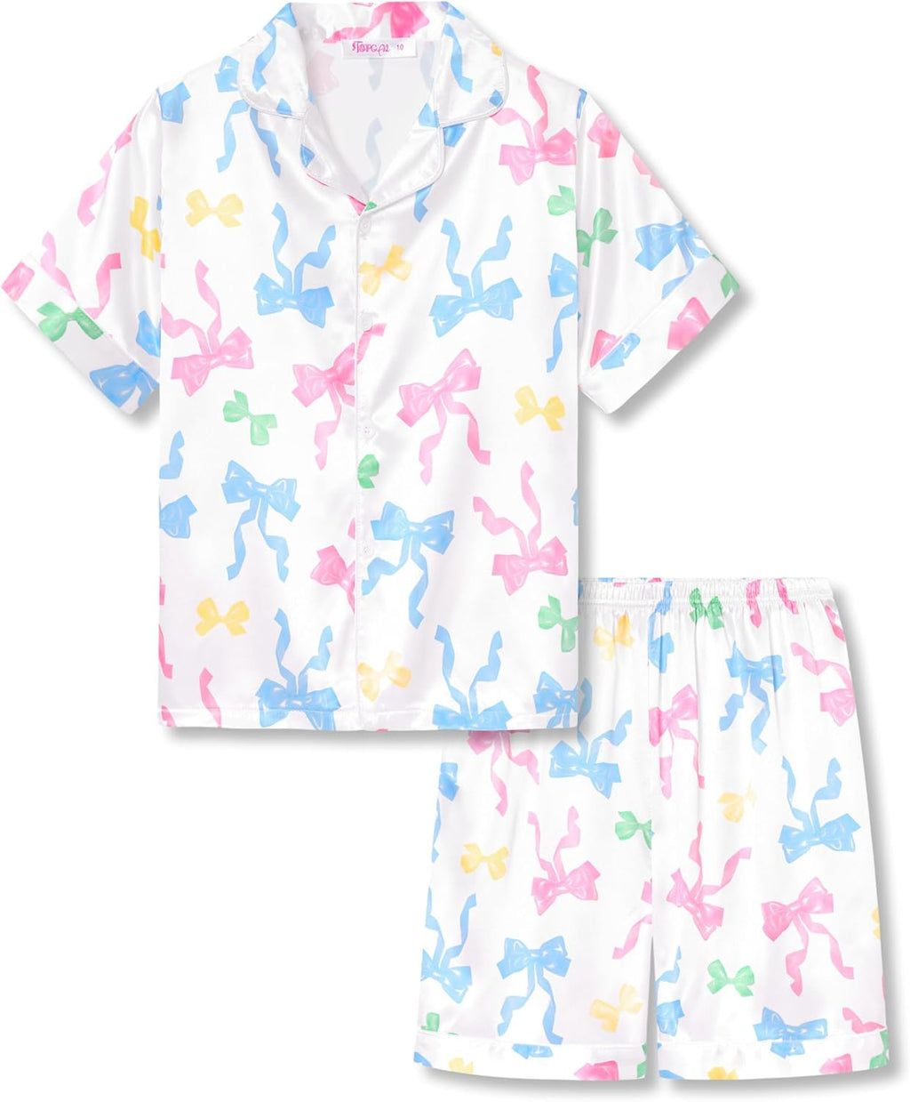 Girls Satin Pajama Set - Silky Button Down PJ with Shorts Size 6-16