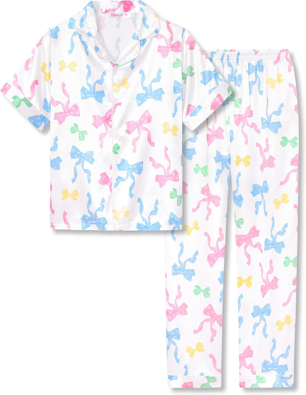Girls Satin Pajama Set - Silky Button Down PJ with Shorts Size 6-16