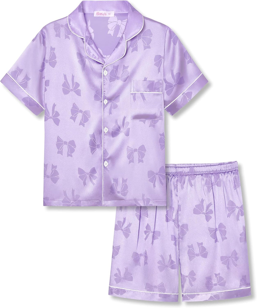 Girls Satin Pajama Set - Silky Button Down PJ with Shorts Size 6-16