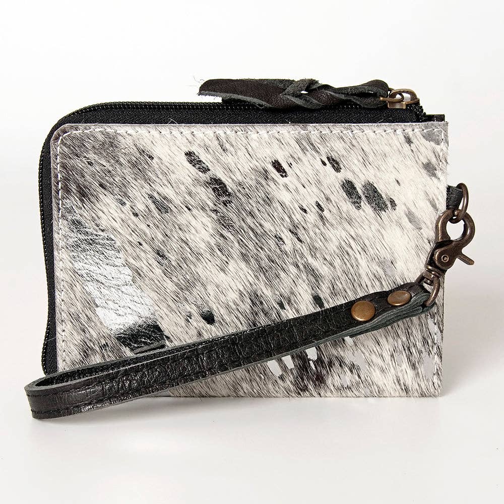 Hair-On Cowhide Leather Coin Purse Western Mini Zip Wallet