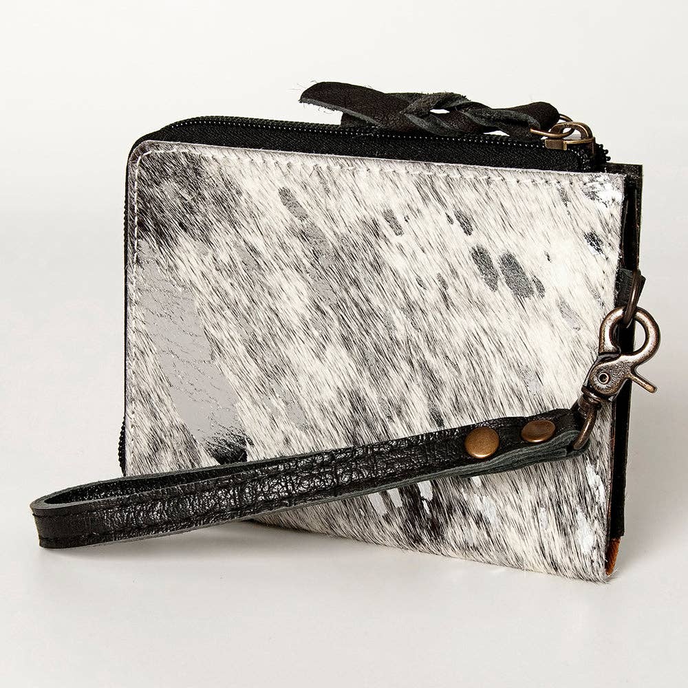 Hair-On Cowhide Leather Coin Purse Western Mini Zip Wallet