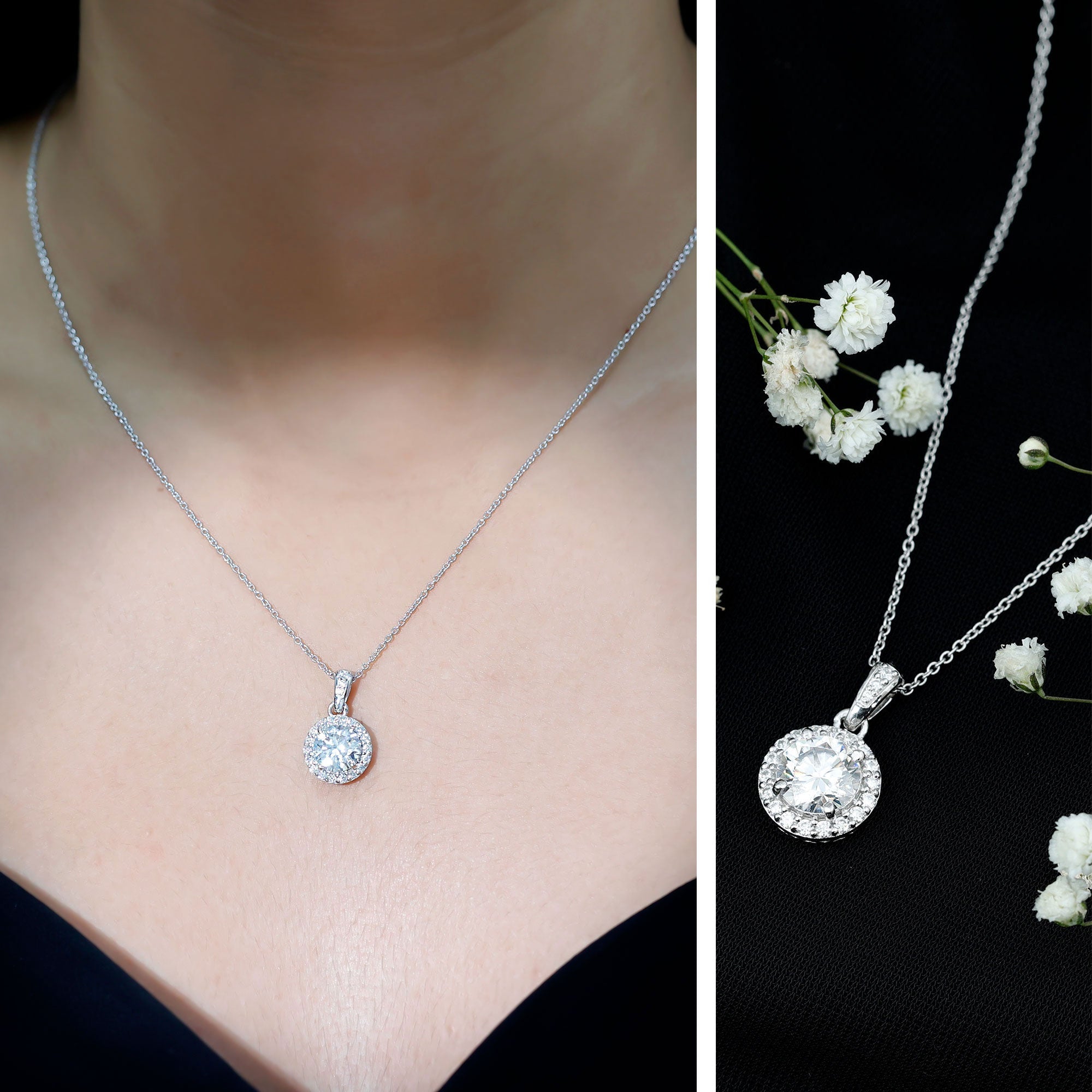Certified 2 Carat Lab Grown Diamond Halo Pendant Necklace