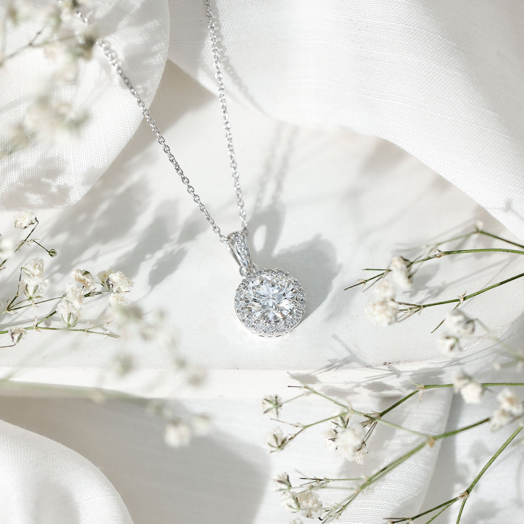 Certified 2 Carat Lab Grown Diamond Halo Pendant Necklace
