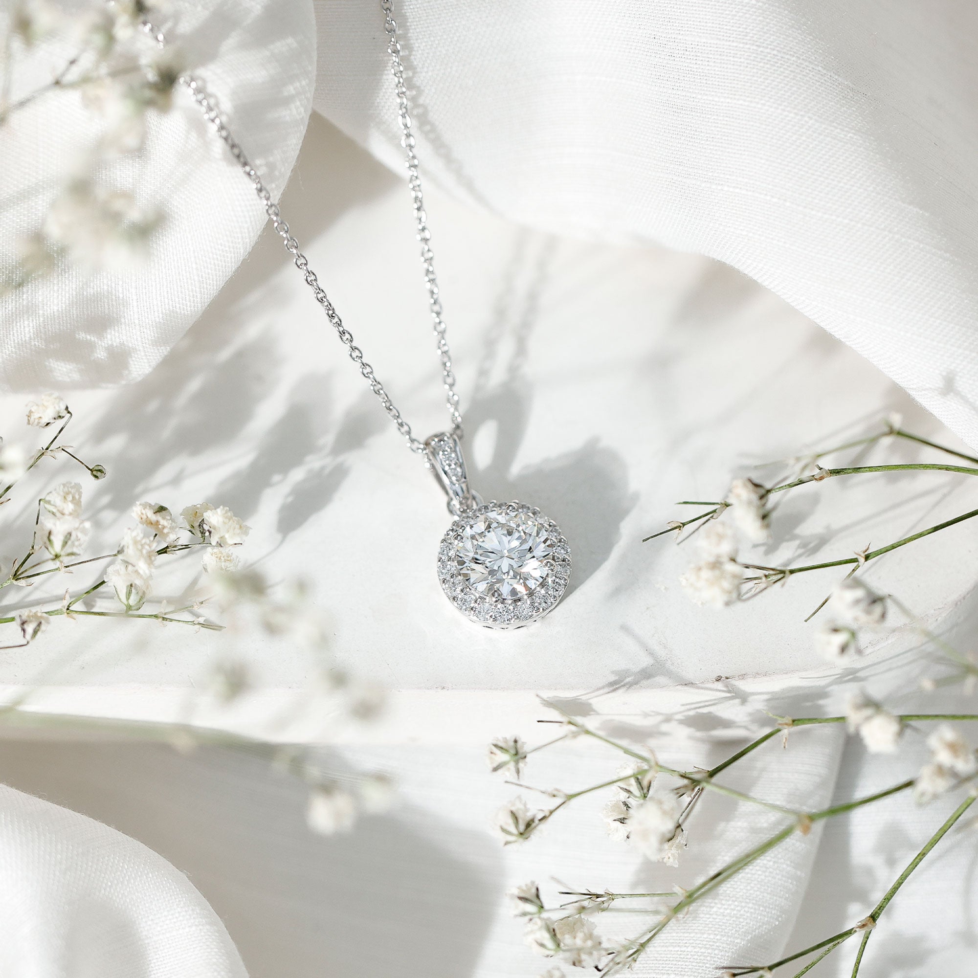 Certified 2 Carat Lab Grown Diamond Halo Pendant Necklace