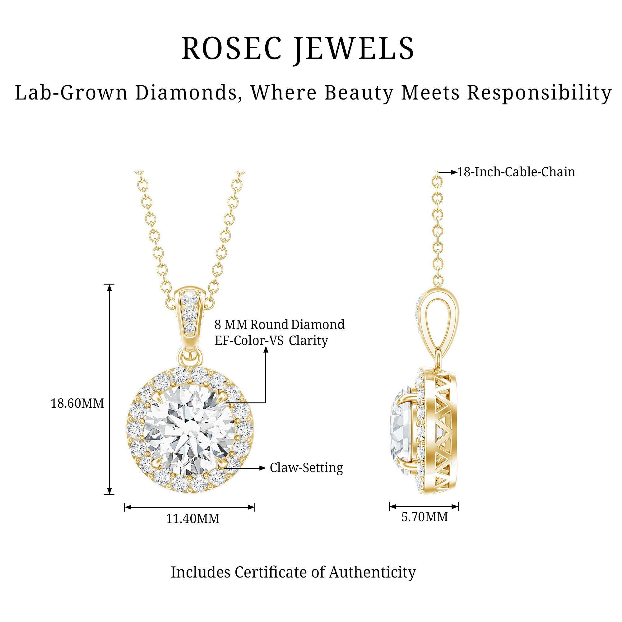 Certified 2 Carat Lab Grown Diamond Halo Pendant Necklace