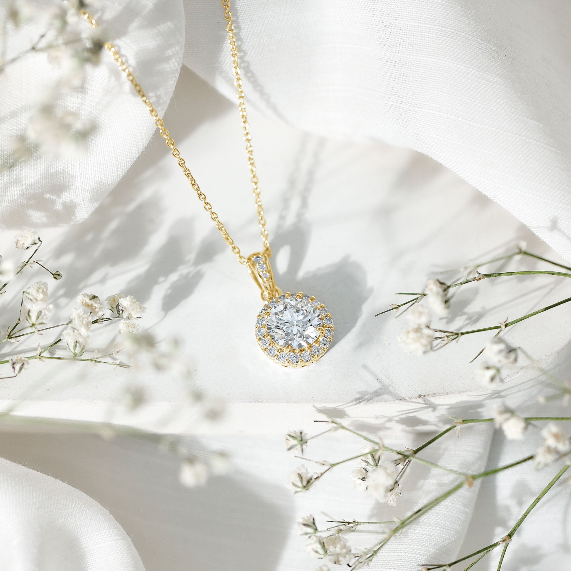 Certified 2 Carat Lab Grown Diamond Halo Pendant Necklace
