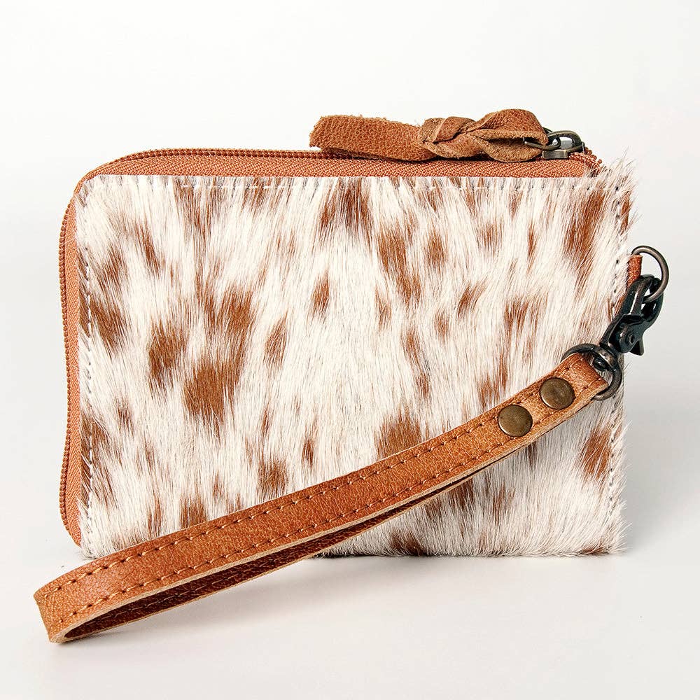 Hair-On Cowhide Leather Coin Purse Western Mini Zip Wallet