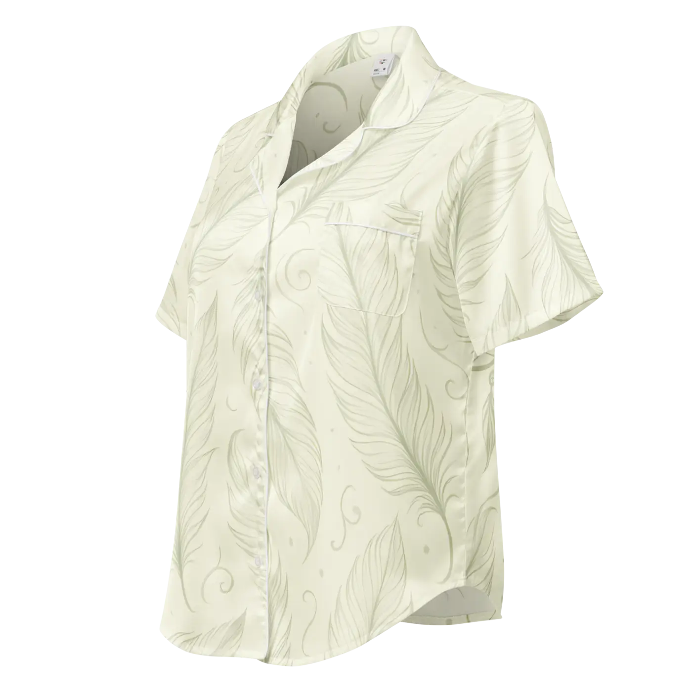 Silky Short Sleeve Pajama - Boho Feathers Satin - Dipaliz