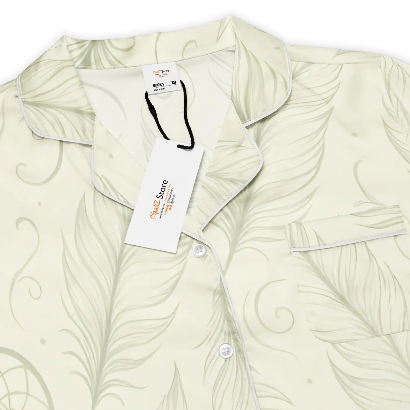 Silky Short Sleeve Pajama - Boho Feathers Satin - Dipaliz