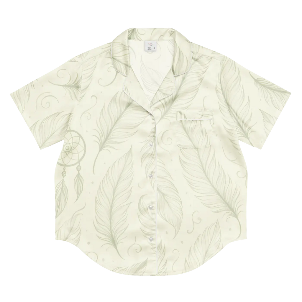 Silky Short Sleeve Pajama - Boho Feathers Satin - Dipaliz